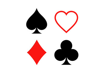 Classic Playing Card Symbols in Bold Colors Set Against a Clean White Background Design