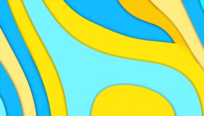 Abstract Paper Cut Background with Flowing Layered Forms in Yellow Blue and Orange Colors