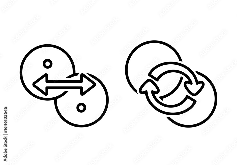 Poster two interconnected circular icons illustrating exchange and rotation concepts in a minimalist design