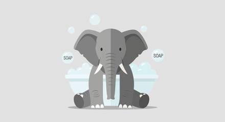 Obraz premium Cute cartoon elephant character taking a bubble bath in a tub illustration vector