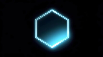 Hexagonal Neon Frame Glowing Blue Light on Black Particle Bokeh Effects