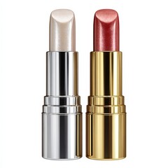 Obraz premium Two Luxurious Lipsticks Gold and Silver Cases Shimmering Shades Makeup Beauty Products