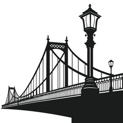 Bridge with lanterns at night silhouette