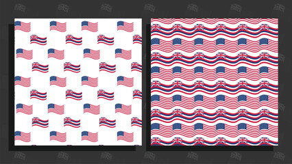 Set of two seamless patterns featuring waving United States and Hawaii state flags. Patriotic vector backgrounds for American national holidays.