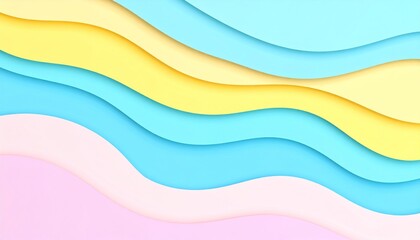 Abstract Paper Cut Waves In Layered Pastel Color Field With Soft Shadows And Gradient Background