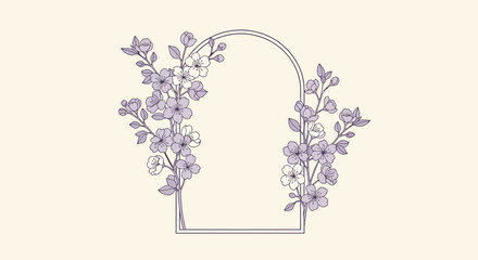 Elegant floral frame with pastel cherry blossoms for wedding invitations and stationery design