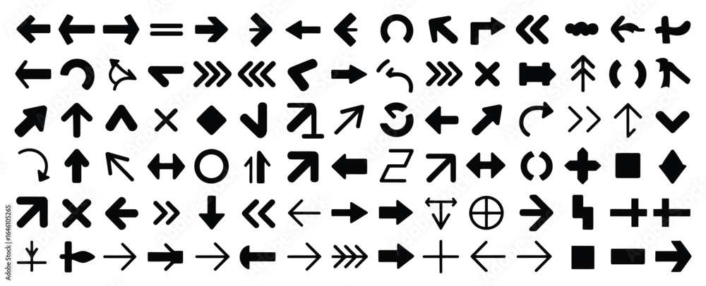 Poster vector art of diverse set of arrow icons isolated on white background, showcasing various directions