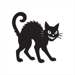 Silhouette of a Spooky Halloween Cat with Arched Back and Sharp Teeth Ready to Celebrate the Frightful Holiday