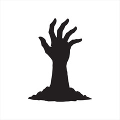 Silhouette of a Zombie Hand Emerging from the Ground A Spooky and Eerie Halloween Illustration