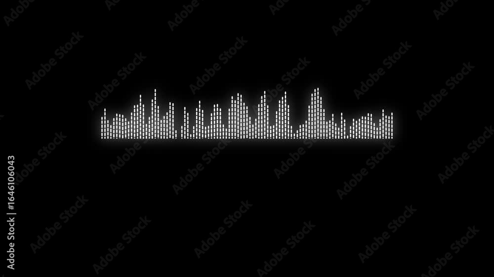 Poster dynamic red digital audio equalizer visualization on a black background, representing sound wave amp