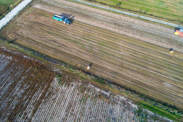 A drone shot of a farm after the potato harvest is complete. An Agricultural Drone Shot