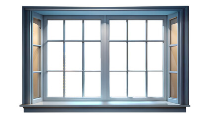 Fototapeta premium Modern window with white frame isolated on transparent background, offering a bright and clear view of the outside world