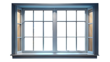 Modern window with white frame isolated on transparent background, offering a bright and clear view of the outside world