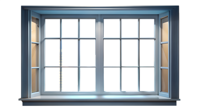 Modern window with white frame isolated on transparent background, offering a bright and clear view of the outside world