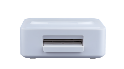 Sleek white modern printer device ready for efficient document printing and seamless office integration, enhancing productivity with its minimalist design and user-friendly operation.