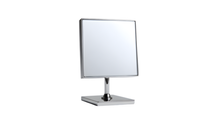 Elegant chrome tabletop vanity mirror with a sleek modern design, perfect for makeup application and personal grooming, reflecting clarity and style in any space.
