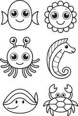 Fototapeta premium Cute Sea Creatures Coloring Page
