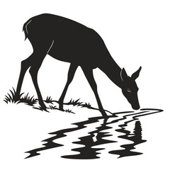 Deer drinking from stream silhouette