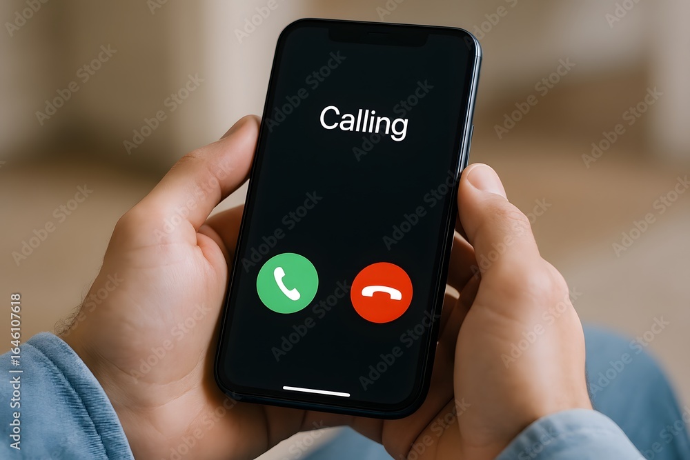 Poster making a call on a smart phone