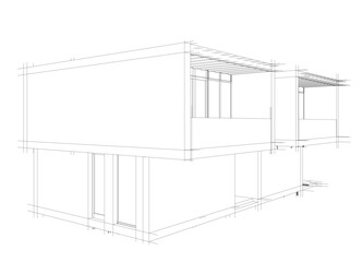 Architectural sketch of a modern house. Vector 3d illustration