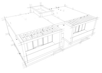 Architectural sketch of a modern house. Vector 3d illustration