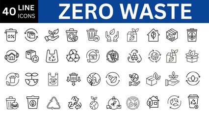 Zero Waste set of web icons in line style. Editable stroke.