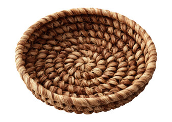 Top View of Woven Palm Leaf Basket Isolated on Transparent Background