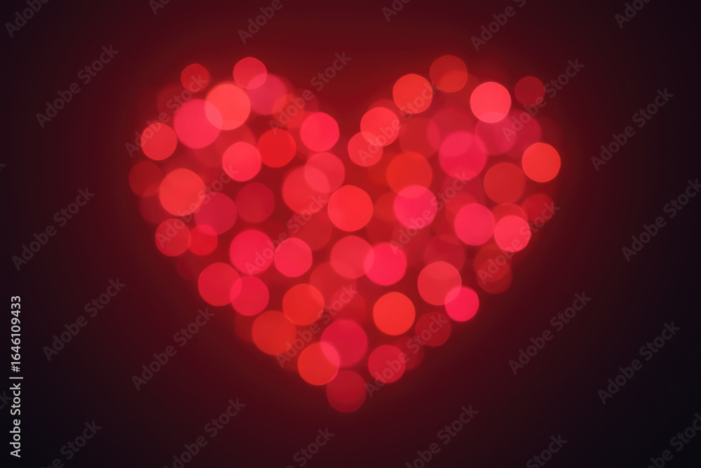 Poster heart shape composed of red bokeh lights with a dark gradient background image photo