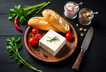 Feta Cheese Ingredients with Tomatoes and Bread