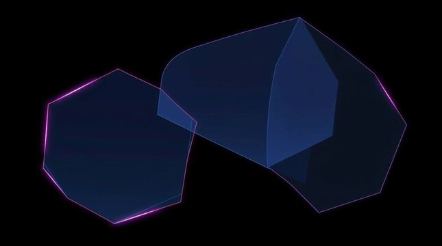 Abstract Neon Geometric Shapes Dark Blue Octagons and Polygons on Black Background Particle Bokeh Effects