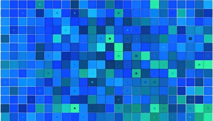 Abstract Geometric Composition Featuring Blue Squares and Rectangles with White Grid Lines