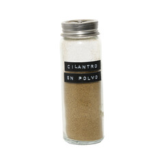 png image of spice jar over transparent background. Ground cilantro