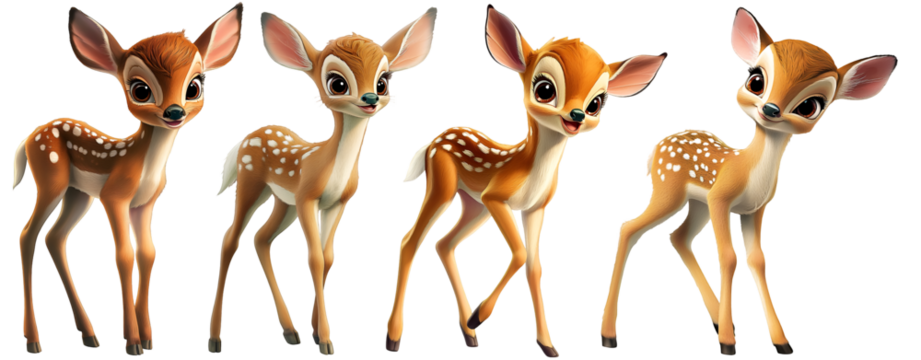 Collection of young cartoon deer fawns standing in various poses isolated on white background

 - Powered by Adobe