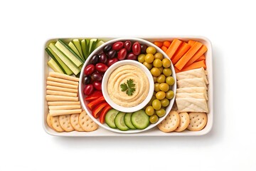 Colorful and healthy vegetable crudit s platter with hummus and crackers for a delicious appetizer