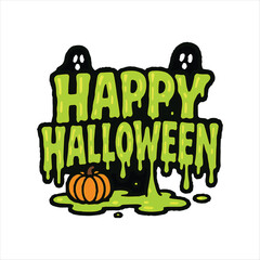 Spooky Happy Halloween Illustration with Ghosts and Pumpkin Holiday Celebration Art for Cards and Decorations with a Fun Aesthetic