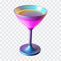 3D Neon Cocktail Glass | Barware Icon, Party Drink & Vibrant Beverage
