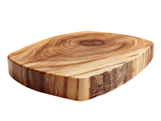 Thick rustic wooden cutting board from a tree stump cross-section with visible growth rings and natural grain texture.