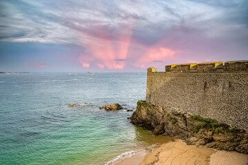 Saint-Malo, beautiful city in Brittany, view of the sea in summer from the ramparts
