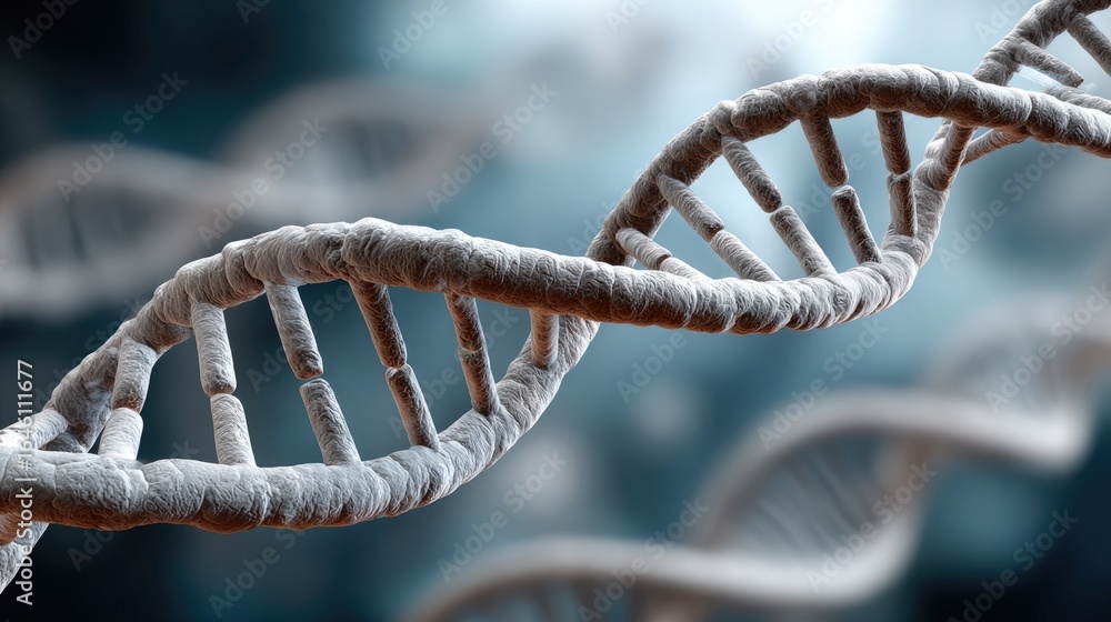Poster close-up of a dna double helix showcases intricate strands and textured patterns, emphasizing the be