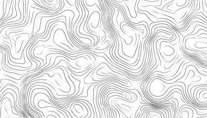 Obraz premium Abstract Topographic Line Pattern in Black and White with Wavy Lines and Dot Elements on White Background