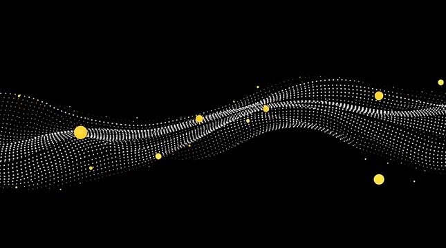 Abstract Waveform White Dots and Yellow Circles on Black Background Particle Bokeh
