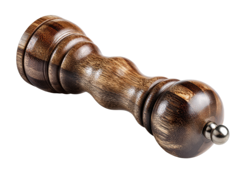 Classic turned wooden pepper mill with a rich dark grain and a glossy finish.