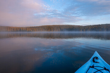 on a lake in the morning