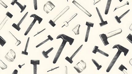 Monochromatic construction tools pattern for industrial design projects