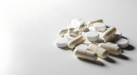 Photo of pile of pills isolated on white background