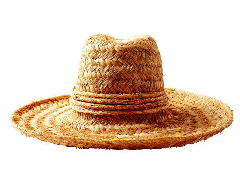 Classic woven straw sun hat with a pinched crown twisted band and wide brim.