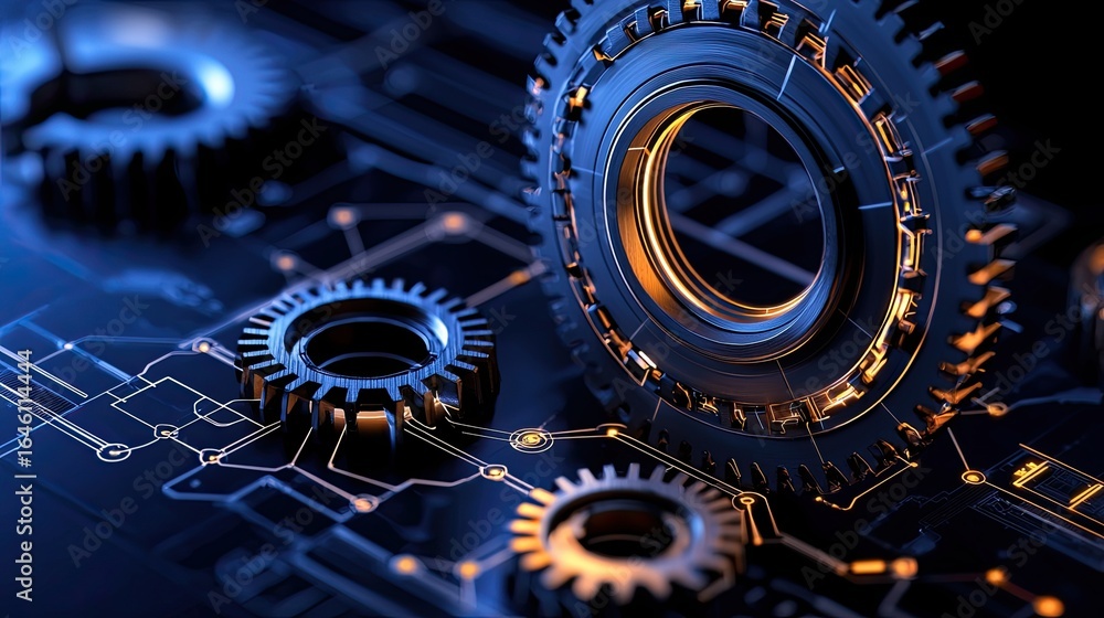 Aufkleber blueprint tasks operation intricate gears and circuit patterns in a futuristic technology design