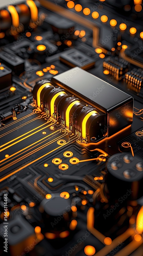 Aufkleber blueprint tasks operation close-up view of circuit board with glowing orange components