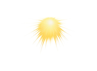 A bright yellow starburst with radiating light rays and a glowing center isolated on transparent background
