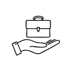 An icon depicting a hand offering a briefcase, symbolizing business